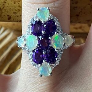 African Amethyst Ethiopian Opal Sterling Silver Ring Size 6